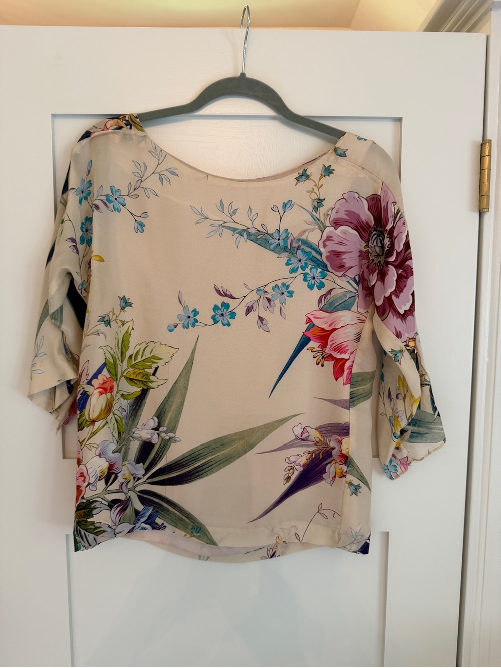 Zara Silk Floral Print Cream Blouse - XS